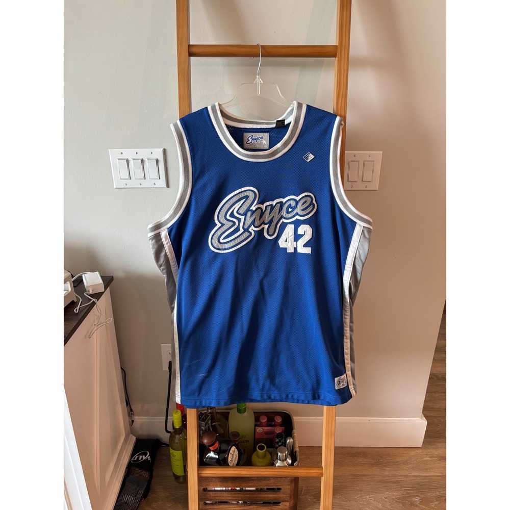 Y2K Enyce Classic Athletic Basketball Jersey Mens XXL Blue 42 Embroidered Mesh